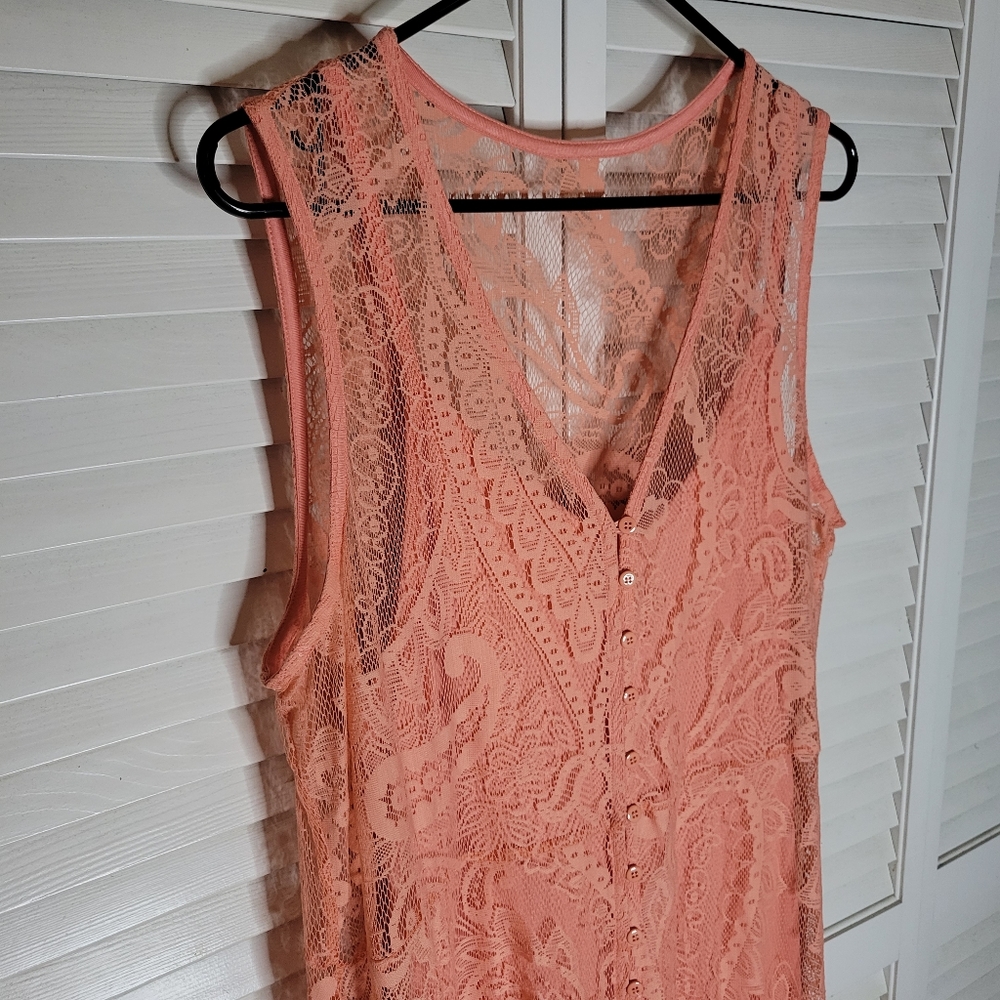 Torrid Coral Lace Button Front Maxi Skater Dress - Picture 7 of 16